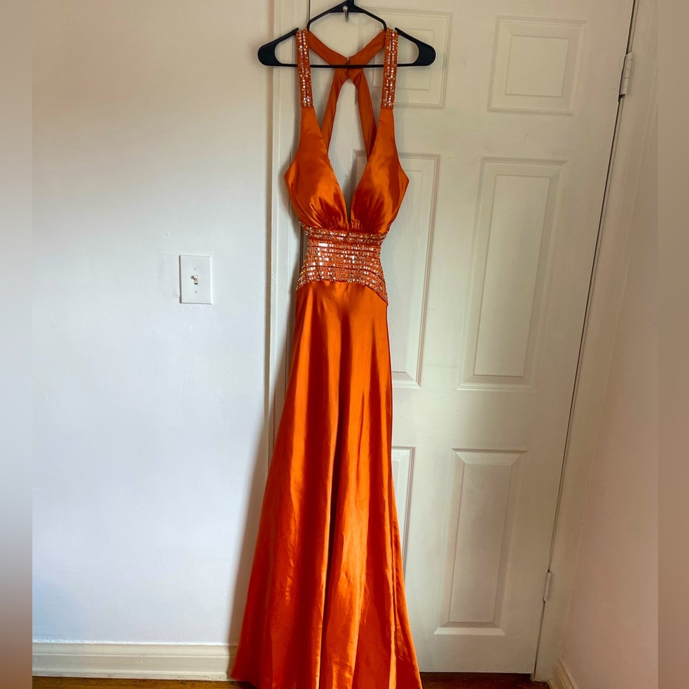 Orange Sequin Cut Out Formal Dress